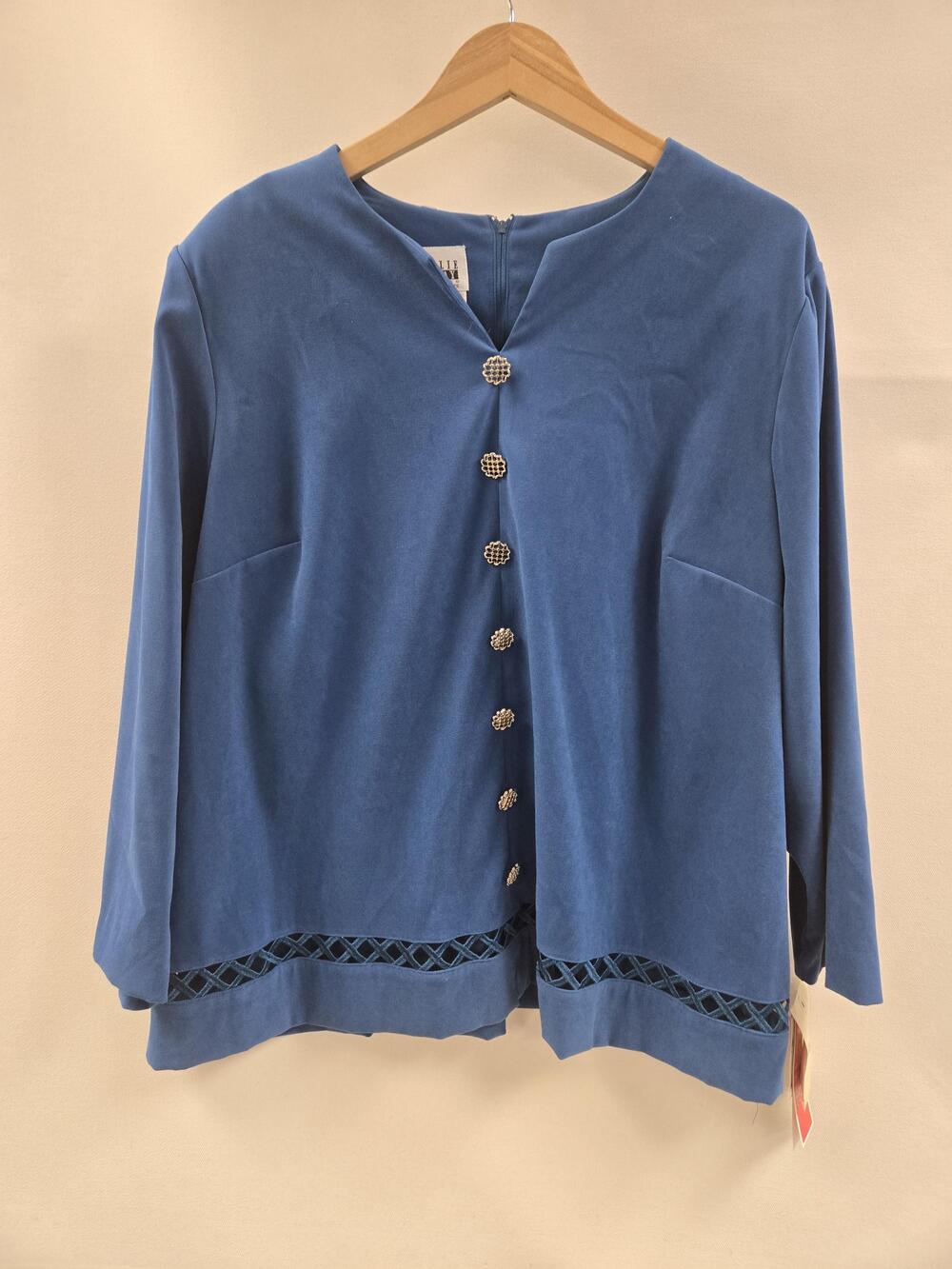Leslie Fay Jacket Womens 22WP Velvet Lattice Hem Long Sleeve Button Petite
